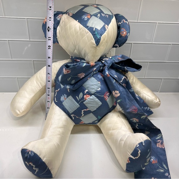Vintage Handmade Patchwork Quilt Teddy Bear OOAK 14” sitting - Picture 6 of 12